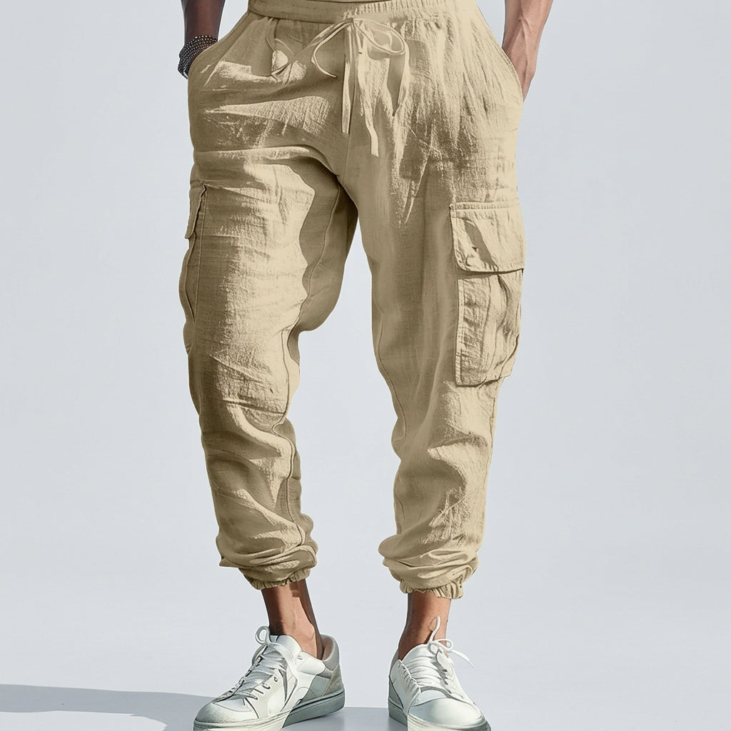 Solid Loose Drawstring Multi-Pocket Jogger Pants
