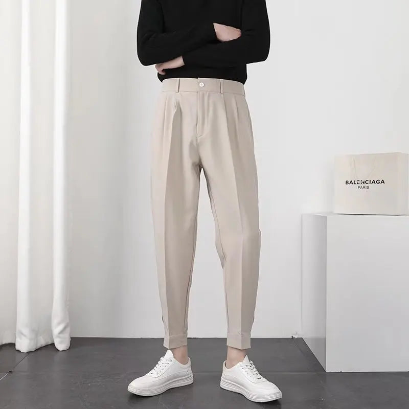 Classic Elastic Waist Solid Trousers