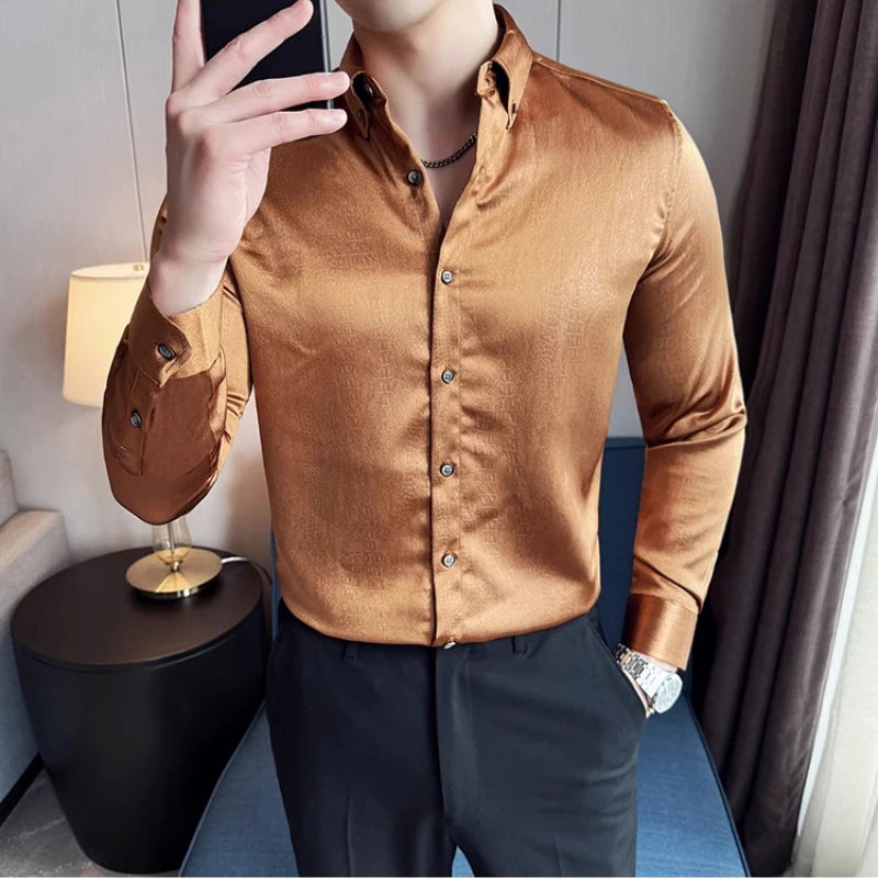 Solid Imitation Silk Men's Shirt