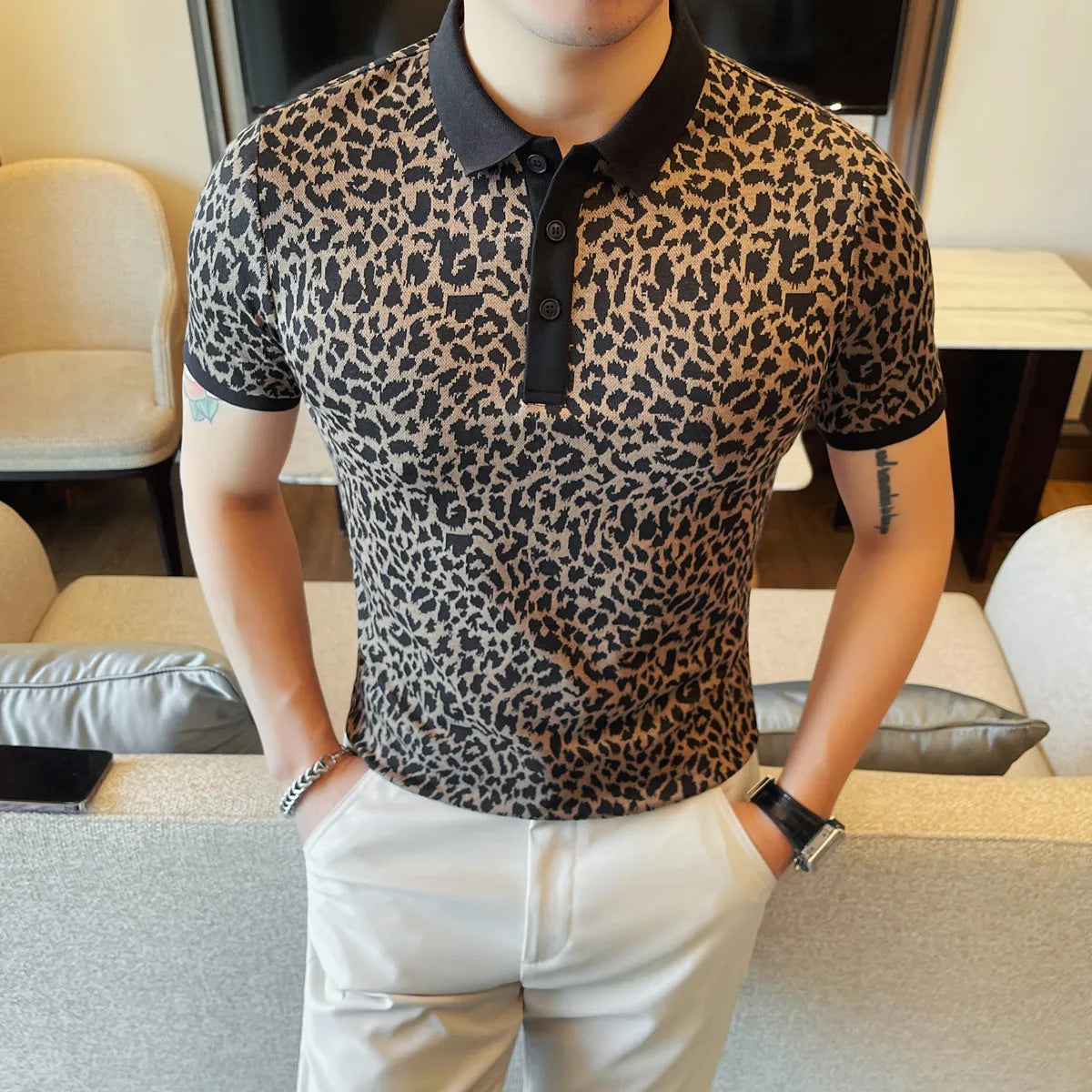 British Style Leopard SLim Fit Polo Shirt