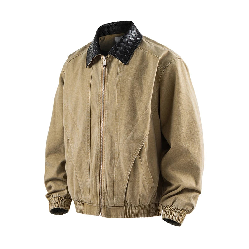 Plaid Leather Collar Solid Jacket