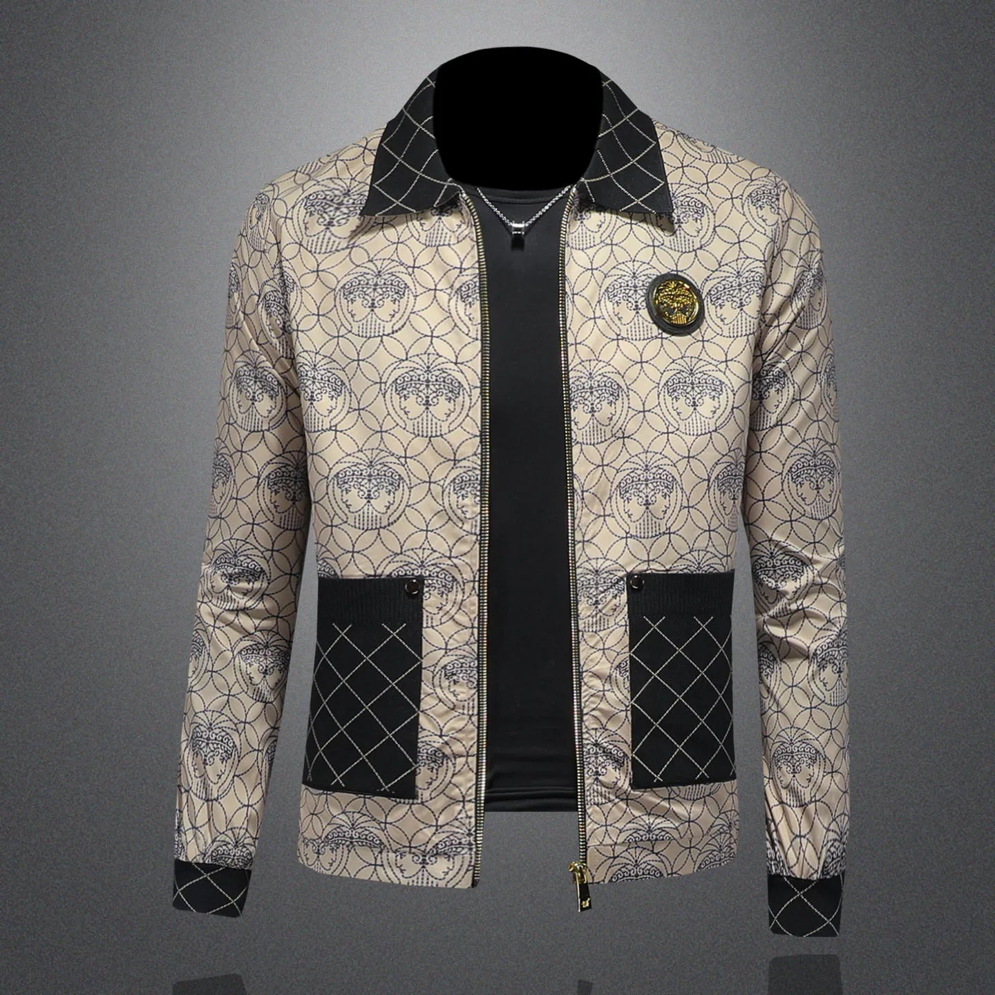 Quilted Pocket Graphic Pattern Jacket
