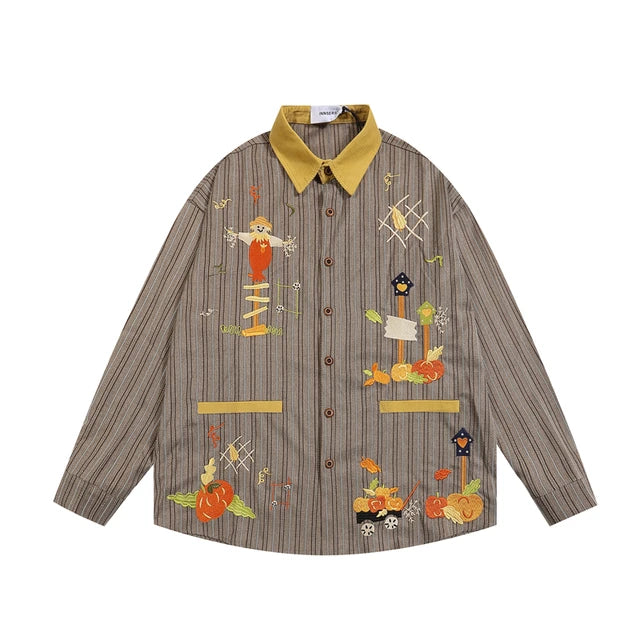 Embroidery Contrast Color Stripe Design Shirt