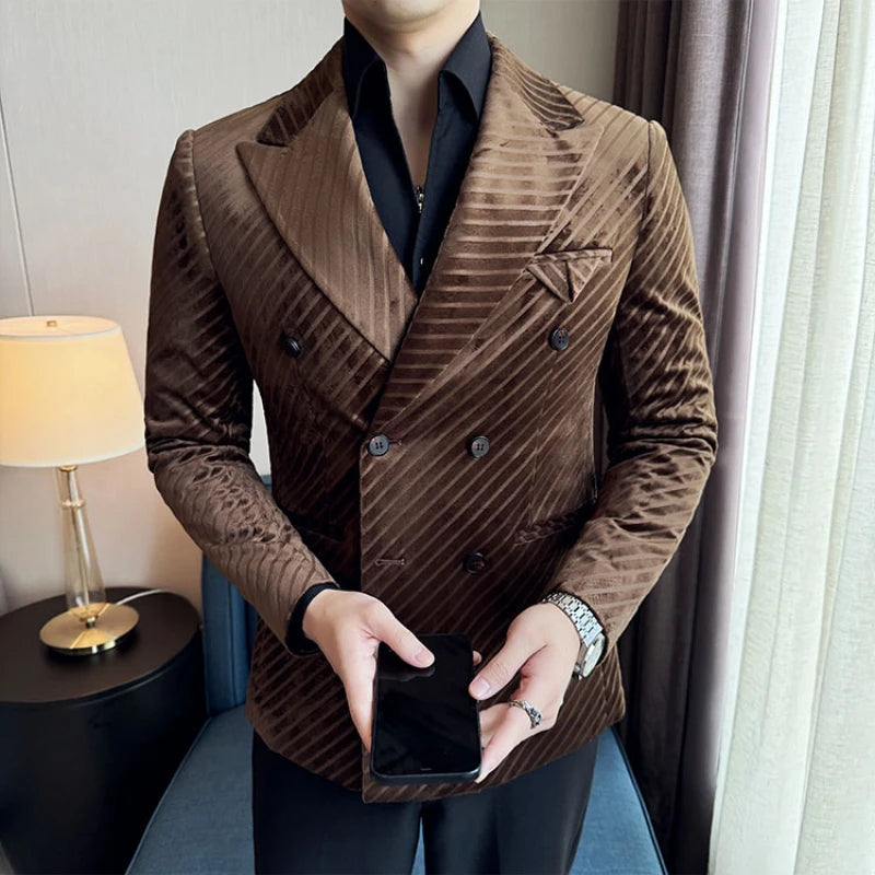 British Style Double Breasted Velvet Blazer