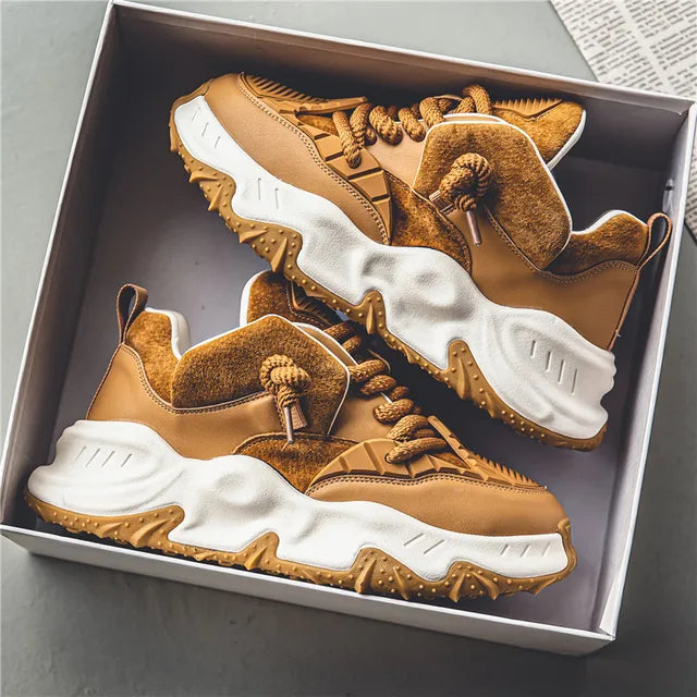 Casual Style Thick Platform Leather Sneakers