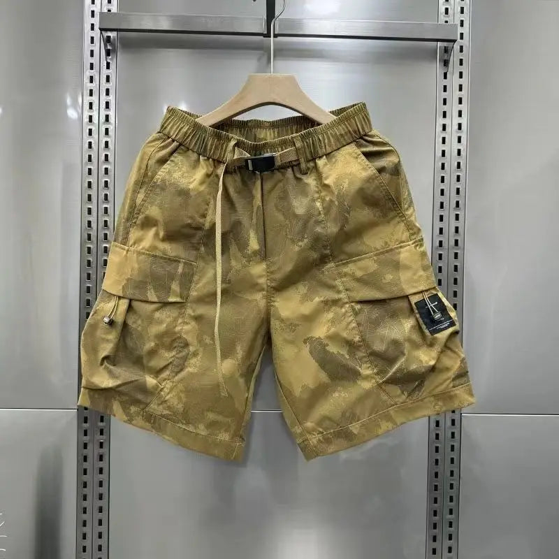 Printed Big Pocket Drawstring Shorts