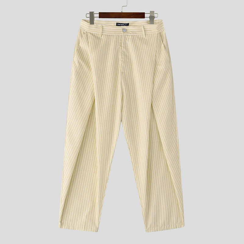 Striped Button Pleated Oversized Pants