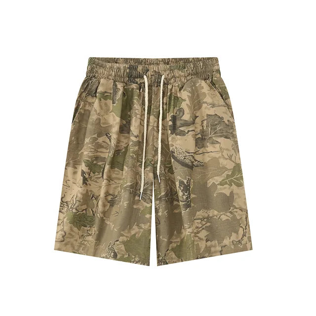 Casual Shadow Print Elastic Waist Shorts