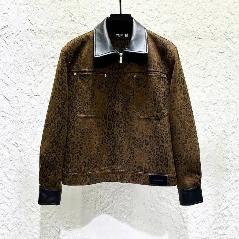 Leopard Print Turn-Down Collar Jacket