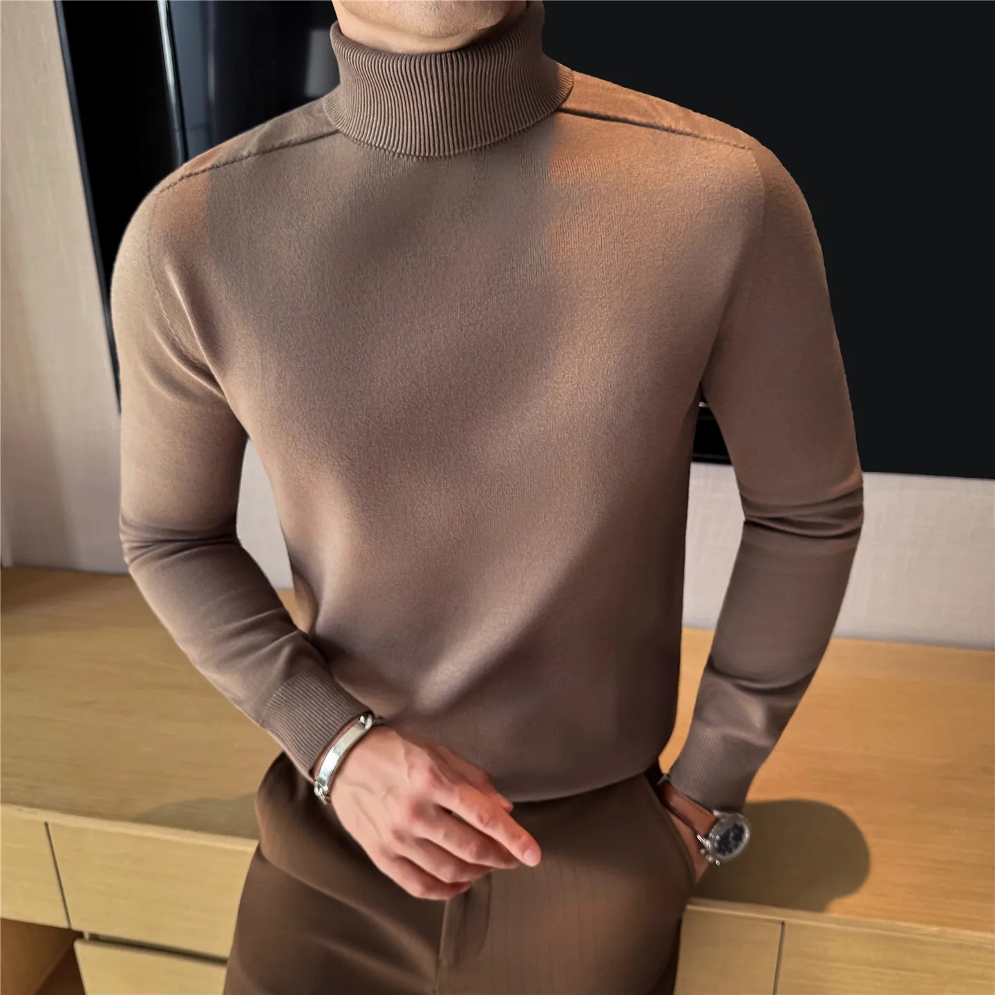 Elegant Solid Slim Turtleneck Sweater