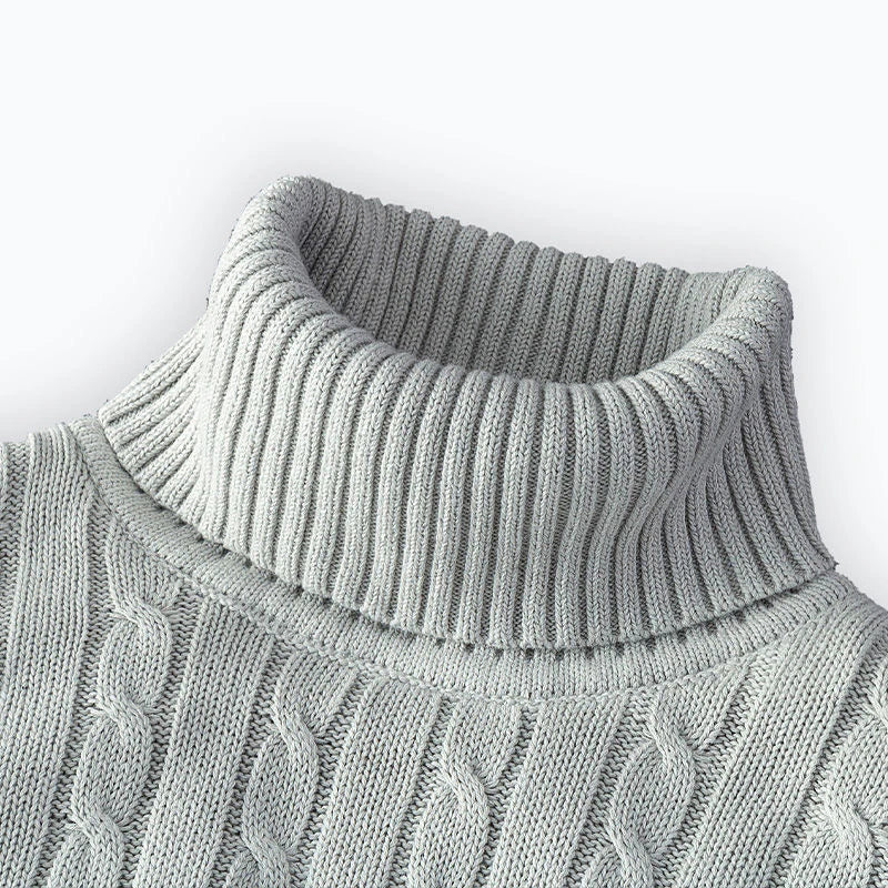 Casual Solid Cable-knit Turtleneck Sweater