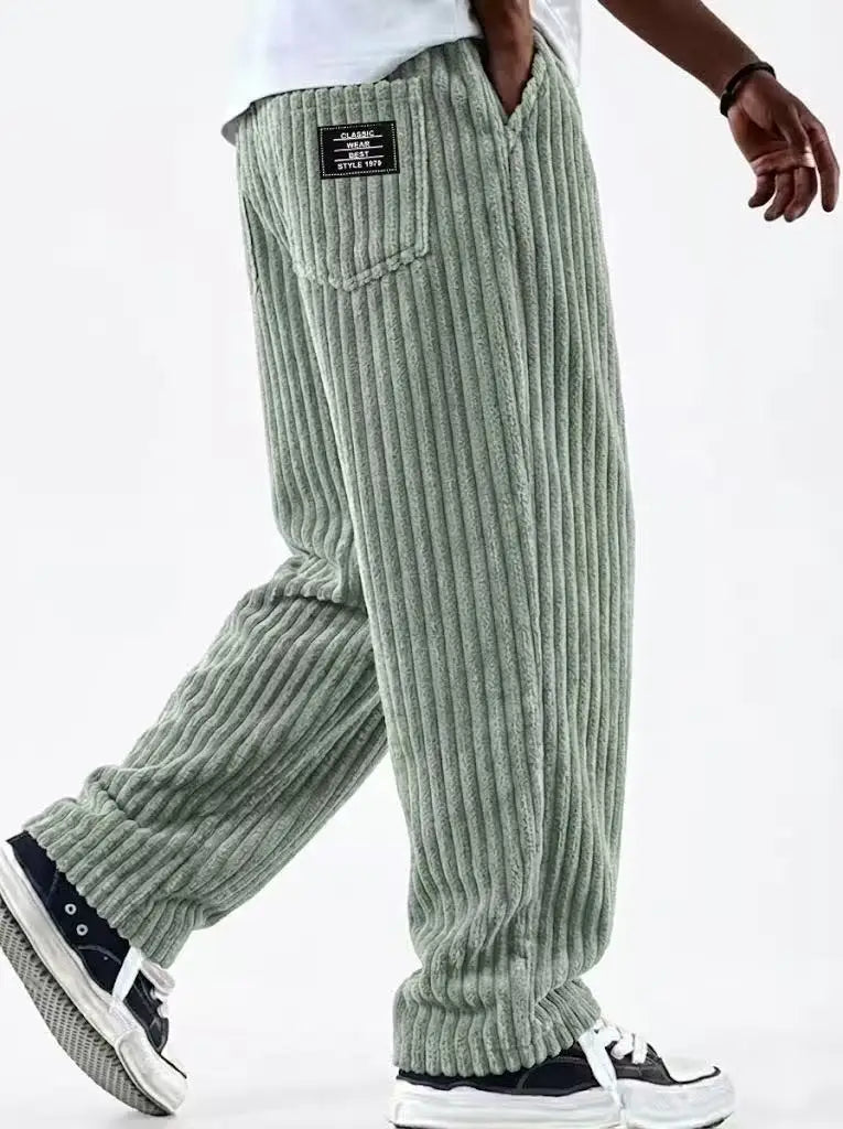 Retro Vertical Striped Corduroy Pants