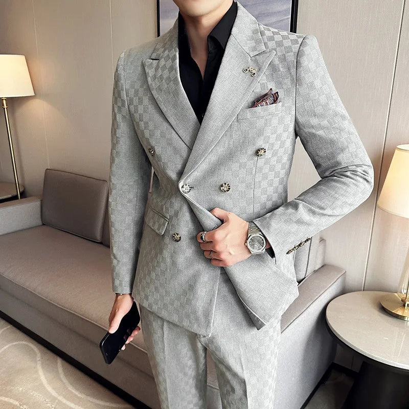 Luxury Checkered Double-Breasted Suit