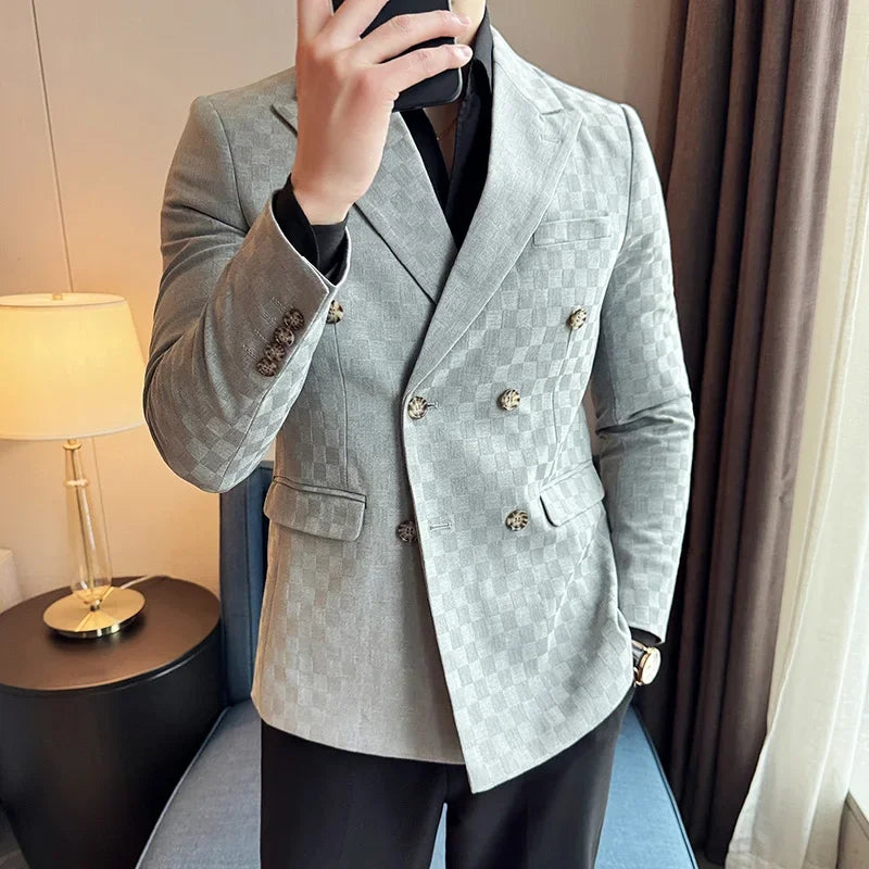 Double Breasted Checkered Men's Blazer