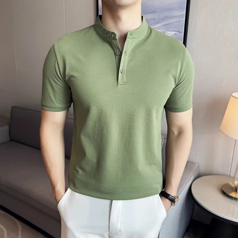 Solid Color Stand Neck Polo Shirt