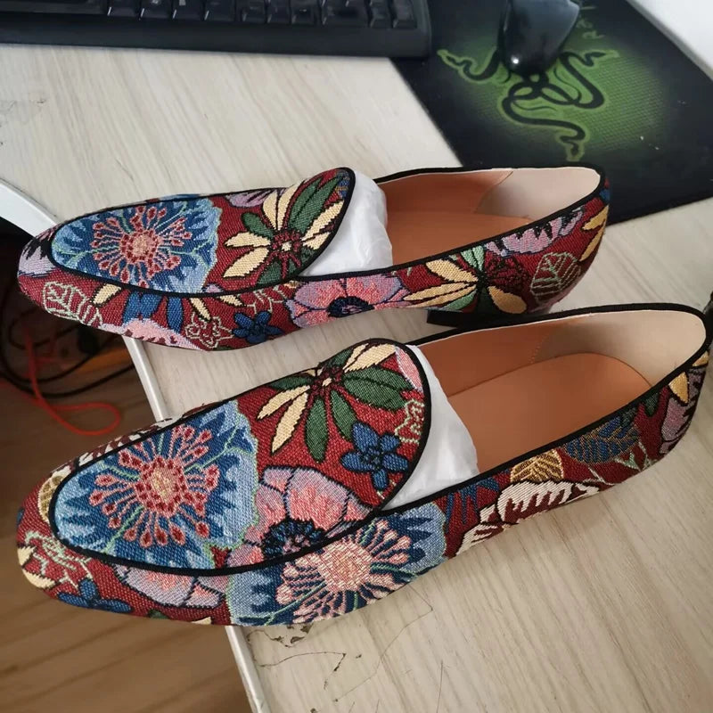 Floral Pattern Canvas Men's Loafers