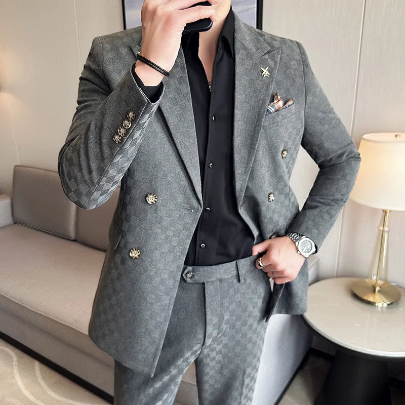 Luxury Checkered Double-Breasted Suit