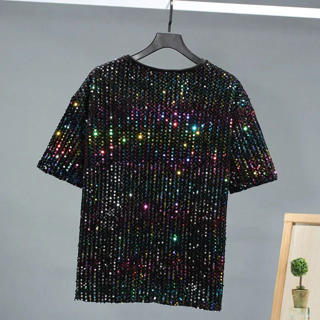 Short Sleeve Sequin Niche Design T-Shirt