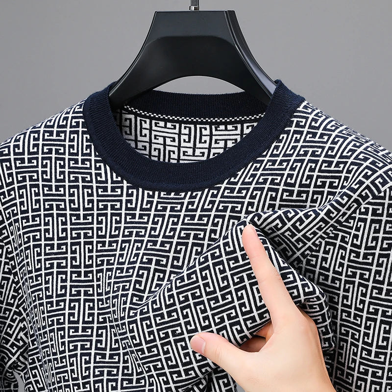 Geometric Pattern O-Neck Wool Sweater