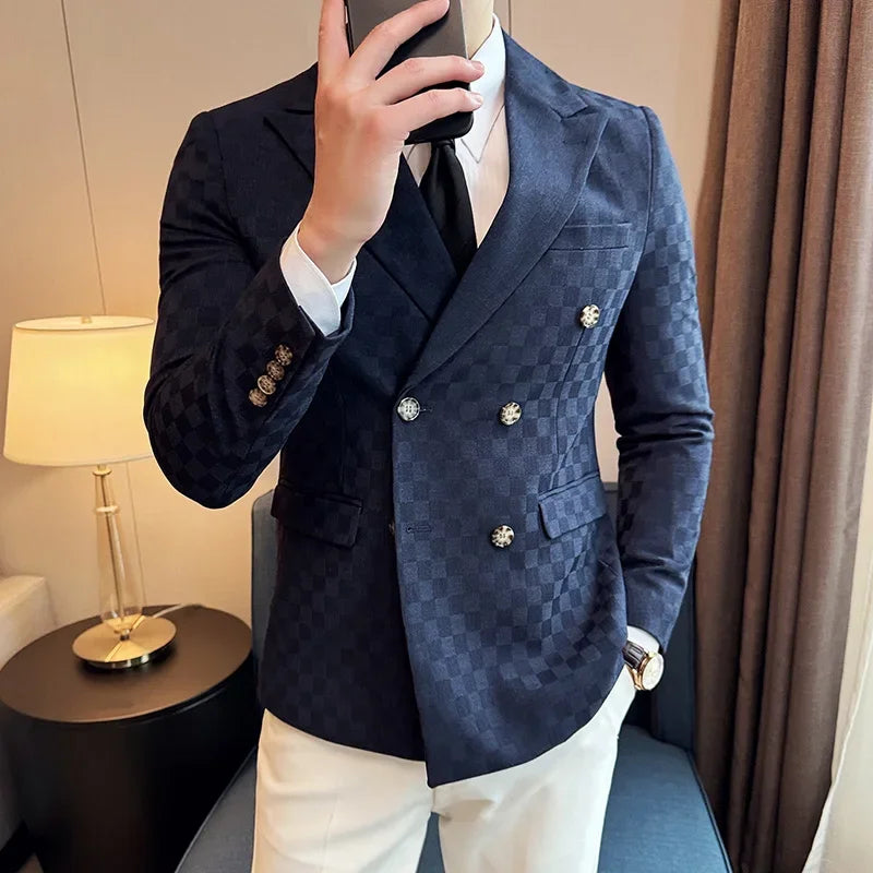 Double Breasted Checkered Men's Blazer