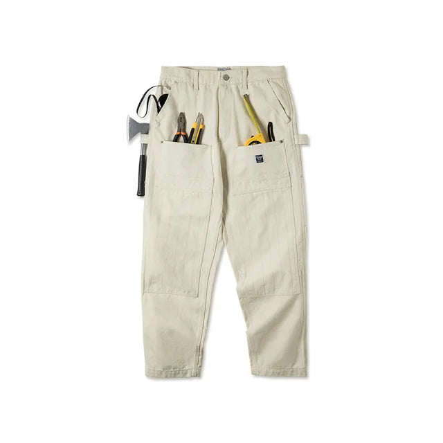 Multi Pockets White Baggy Pants