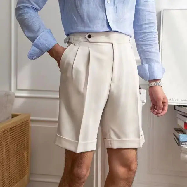 Solid Waist Buckle Button Shorts