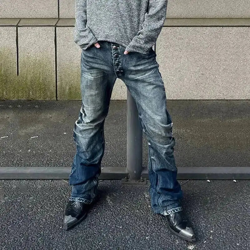 Multi-Button Design Pleated Jeans