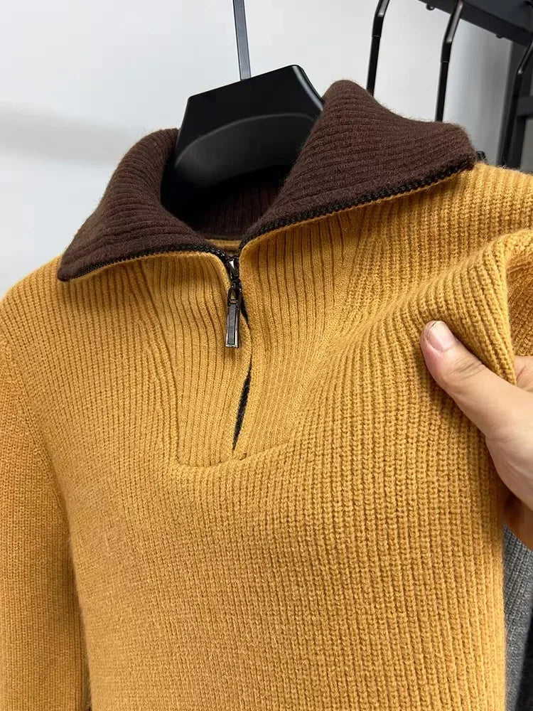 Two Tone Thickened Half Zip Sweater
