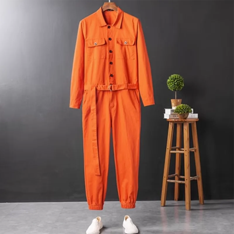 Solid Multi-pocket Workwear Jumpsuit