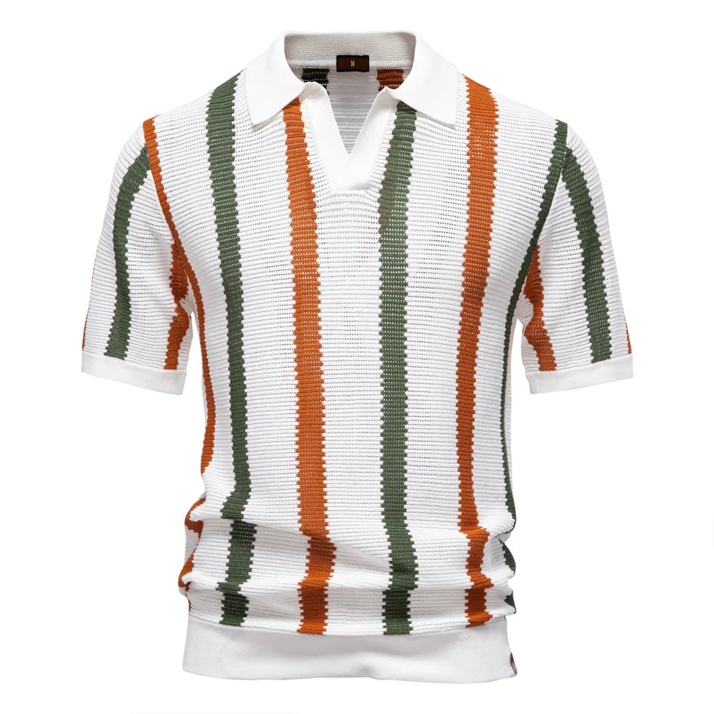 Breathable Striped Casual Style Polo Shirt