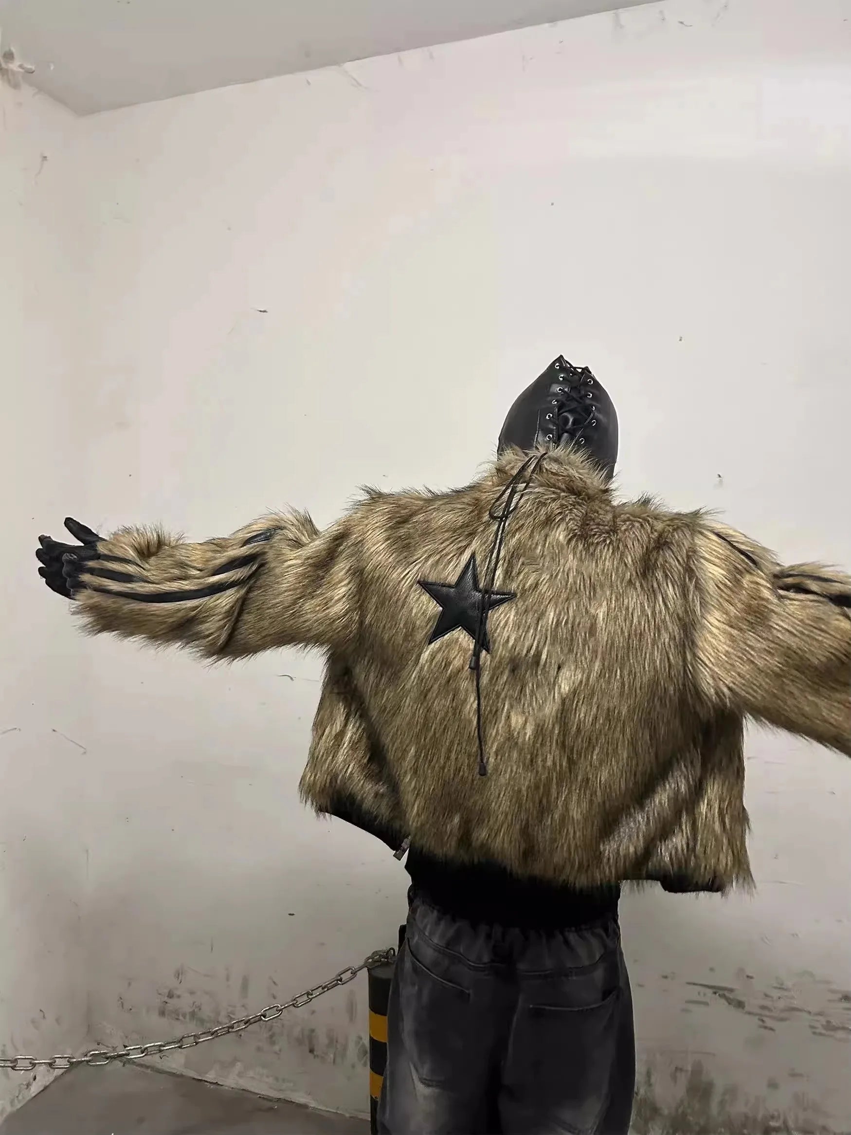 Star Patchwork Reversible Faux Fur Jacket