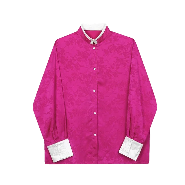 Chinese Contrasting Color Stand Collar Shirt