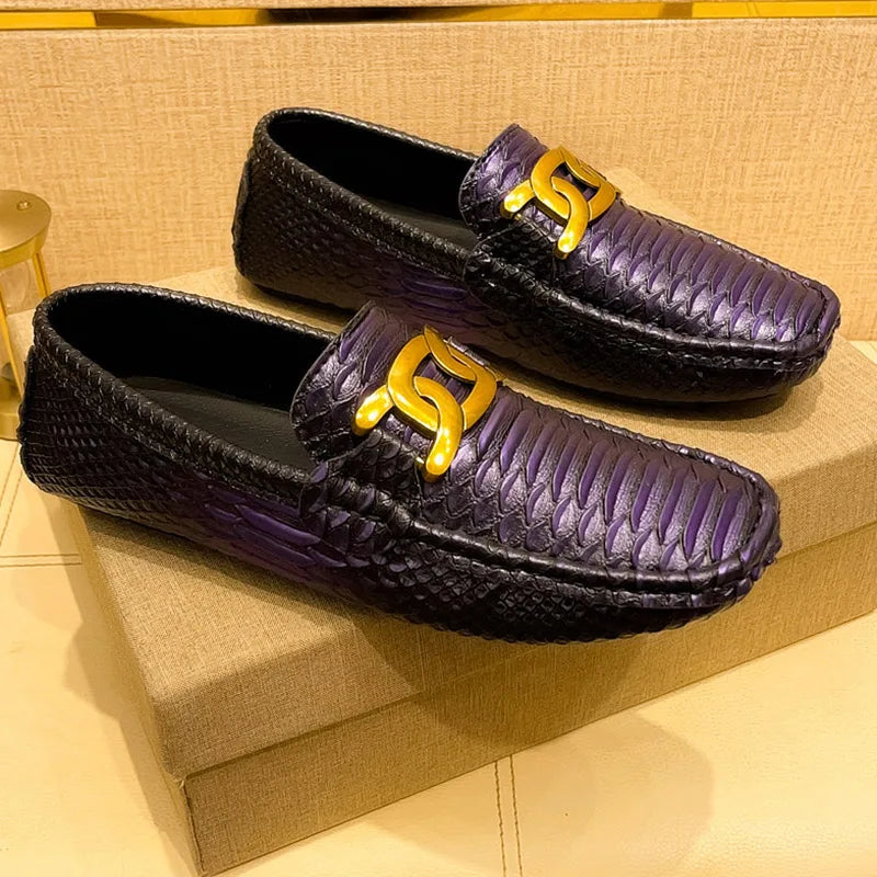 Croc-Skin Metal Appliques Flats Loafers