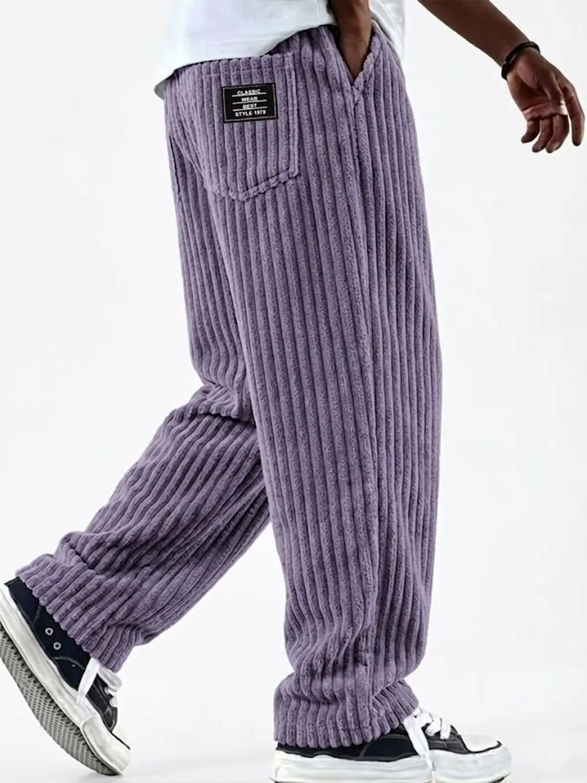 Retro Vertical Striped Corduroy Pants