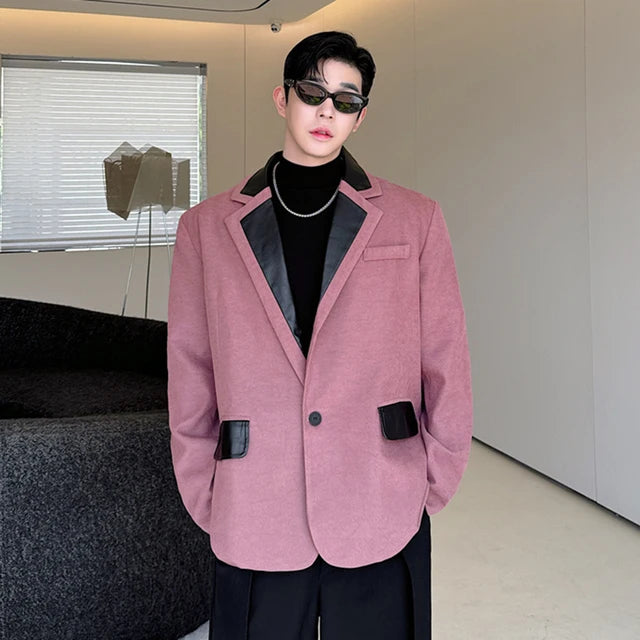 Patchwork Design PU Leather Blazer