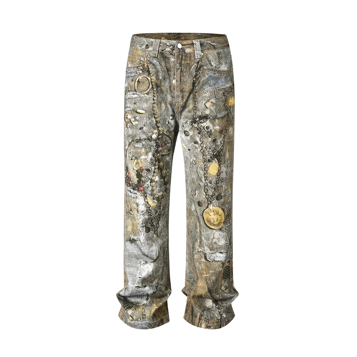 Jewelry Chain Print Patchwork Baggy Jeans