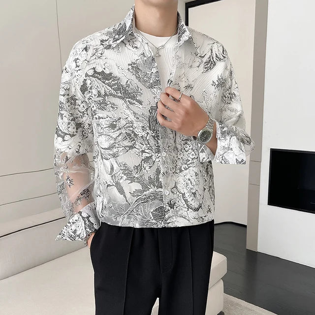 Flowers See-Through Long Sleeve Shirt