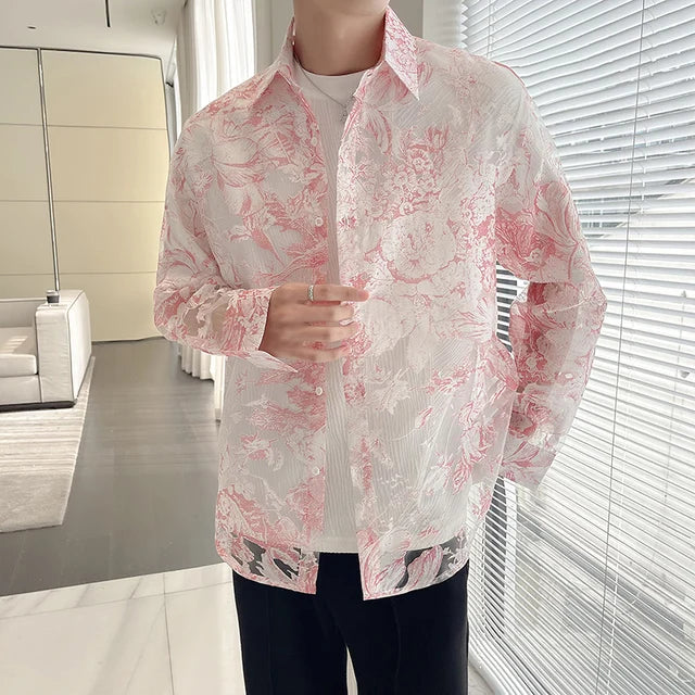 Flowers See-Through Long Sleeve Shirt