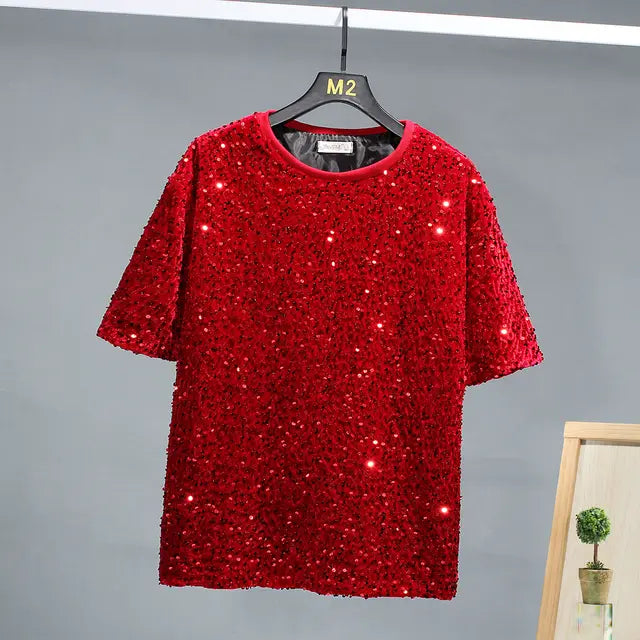 Short Sleeve Sequin Niche Design T-Shirt