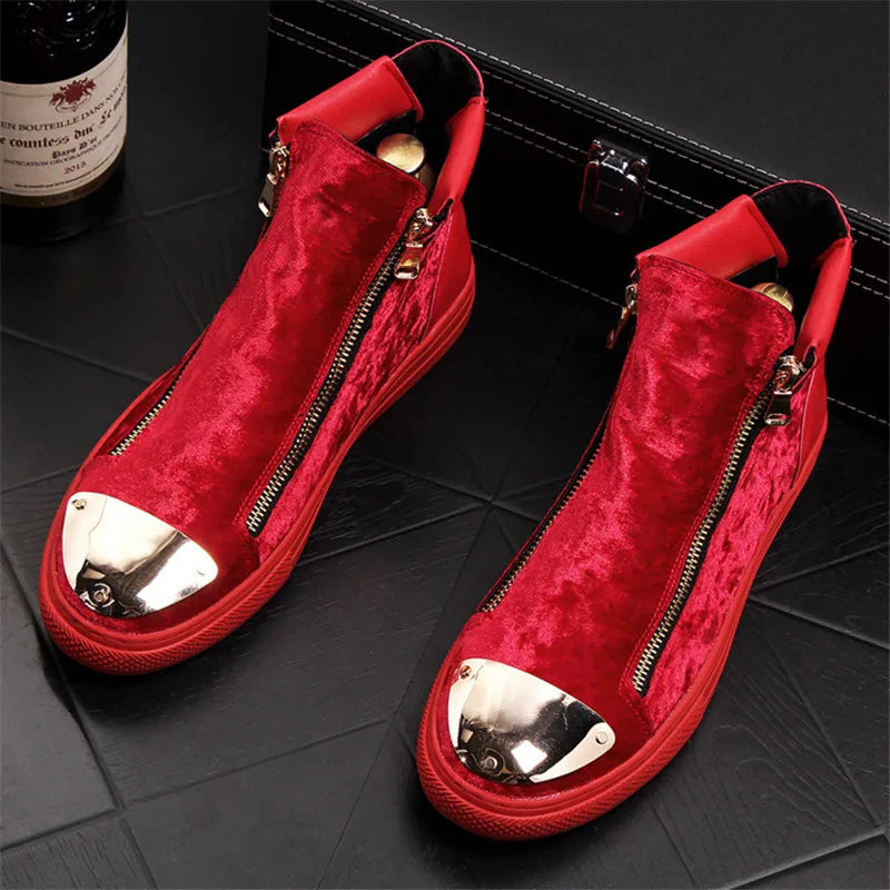 Black Red Blue Flock Hip-Hop High-Top Sneakers