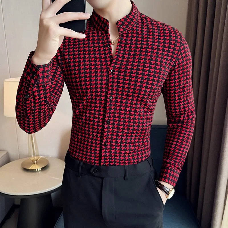 Houndstooth Pattern Long Sleeve Shirt