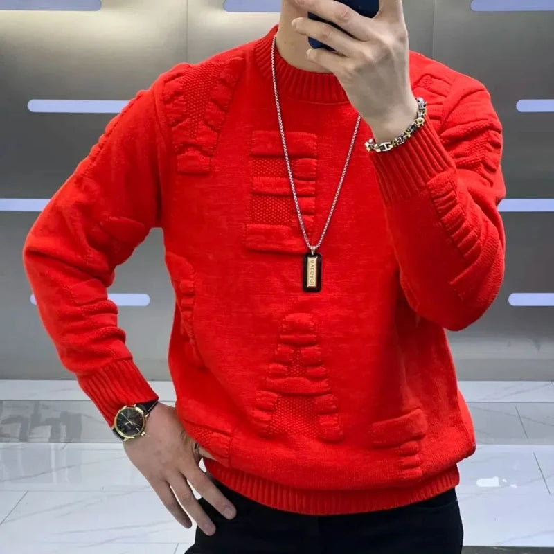 Jacquard Letter Round Neck Solid Sweater