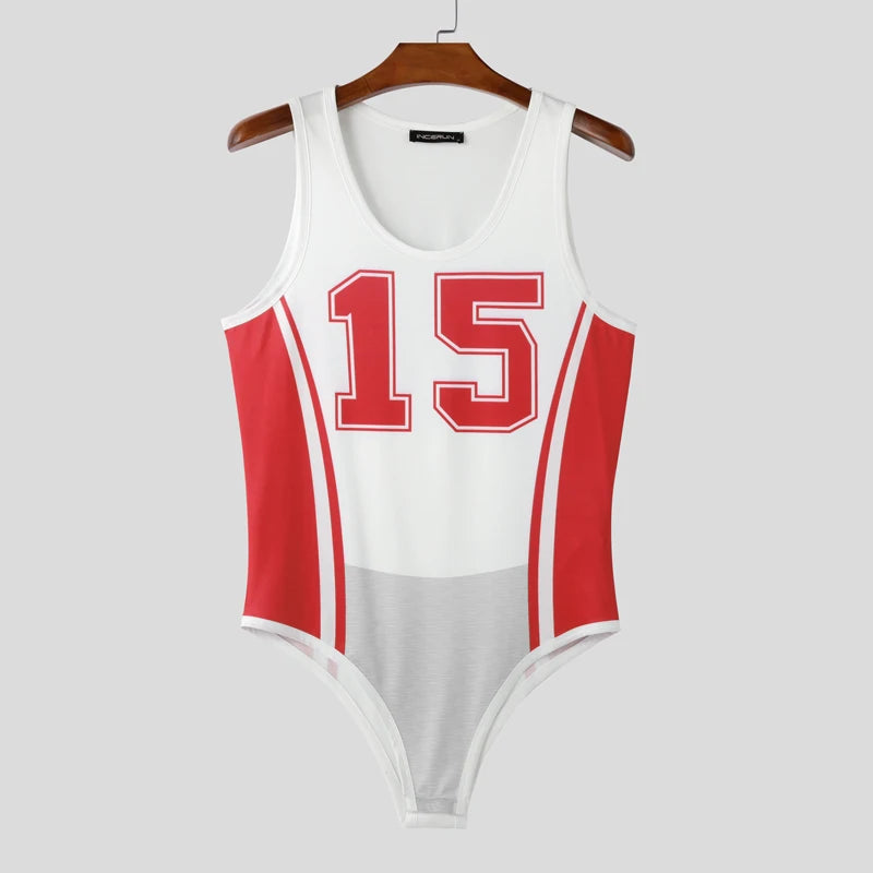 15 Number Printing Sleeveless Bodysuit