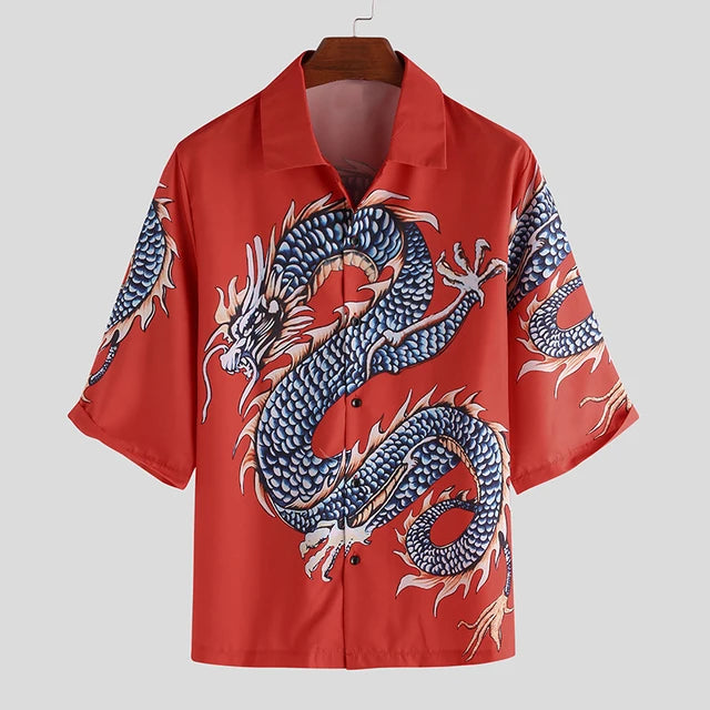 Loose Fit Chinese Dragon Printed Shirt