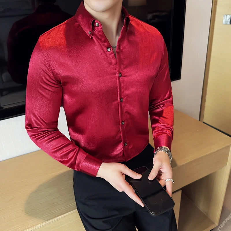 Solid Imitation Silk Men's Shirt