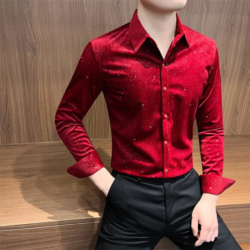 Solid Rhinestone Decoration Dress Shirt