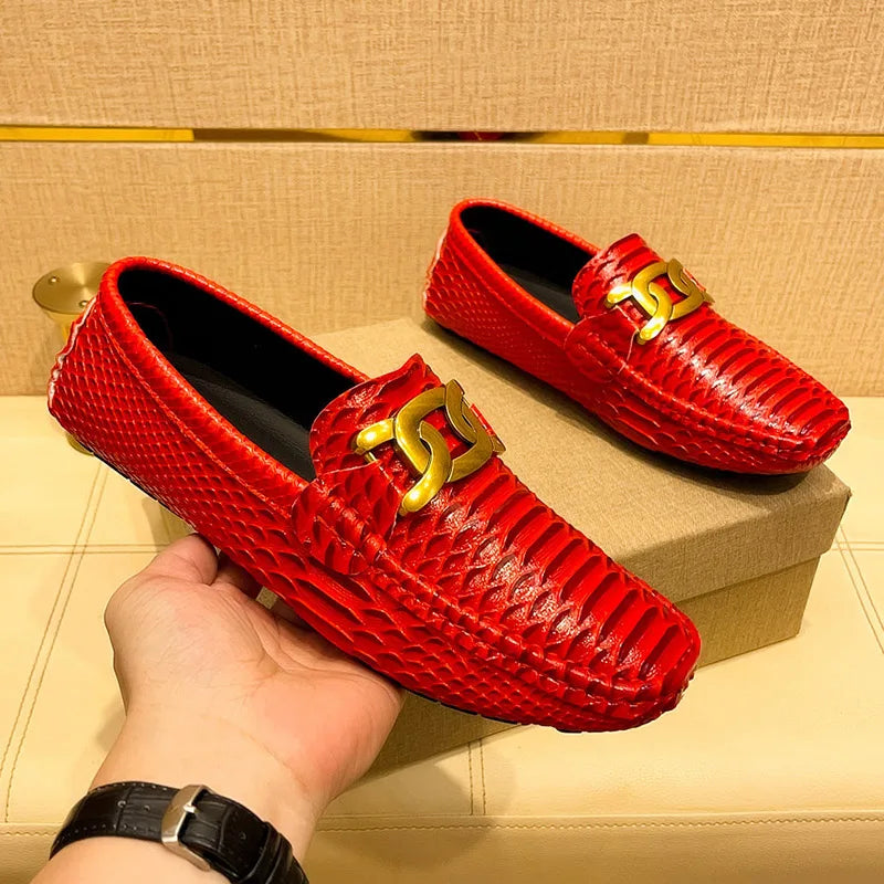 Croc-Skin Metal Appliques Flats Loafers