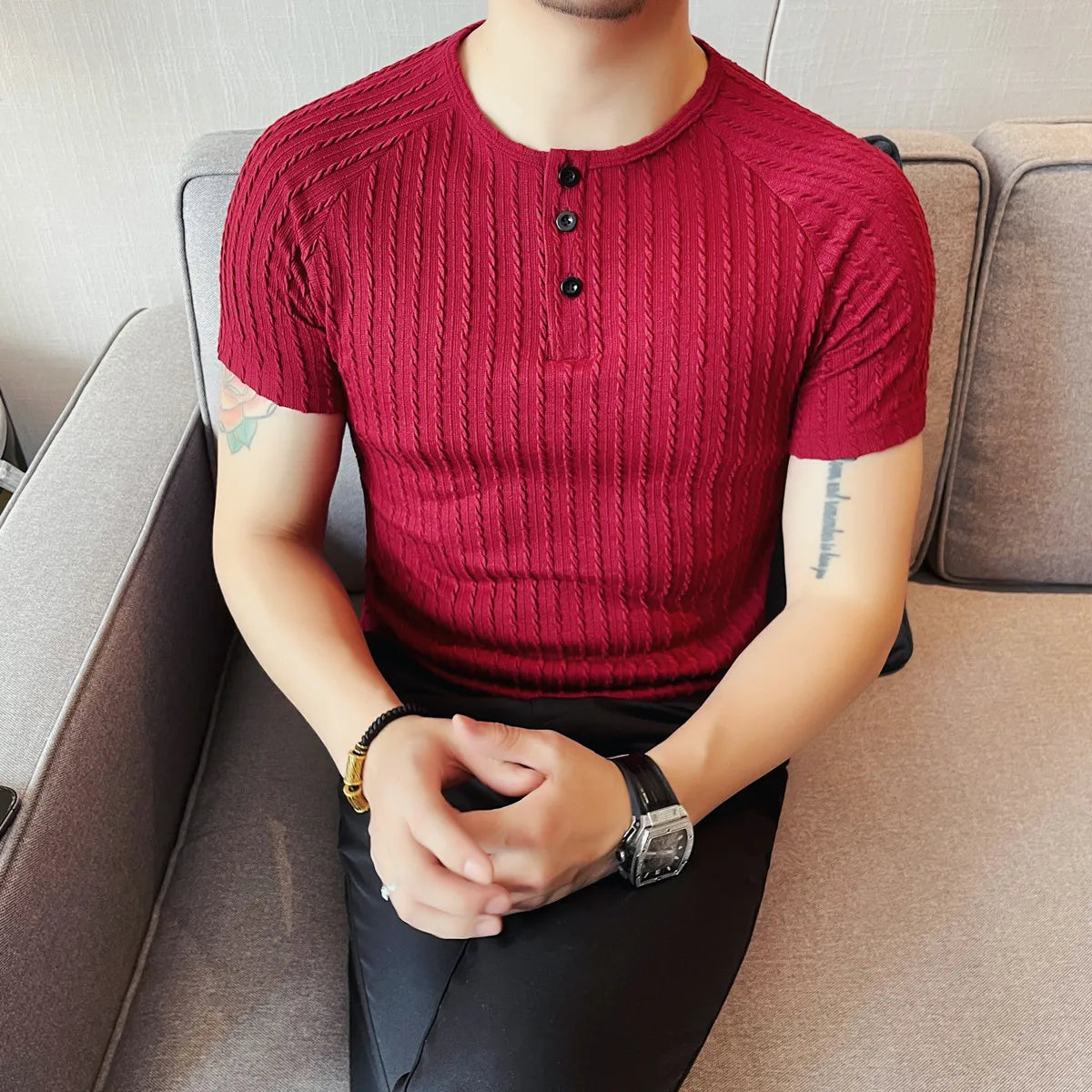 Summer Knitted Button Casual T-Shirt