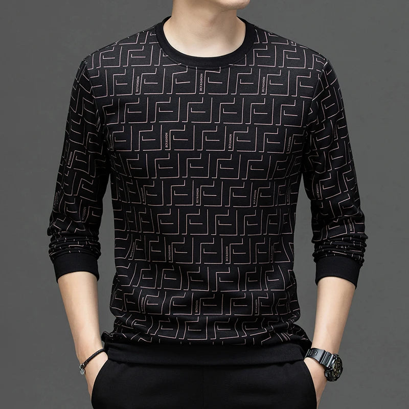 Geometric Letter Printed O-Neck Sweater