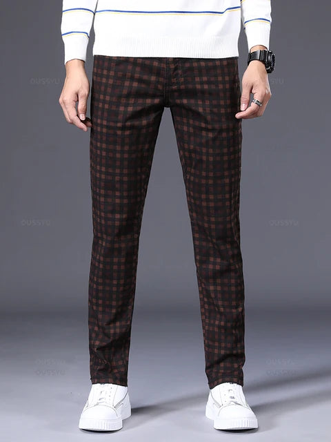Classic Plaid Flat Front Trousers